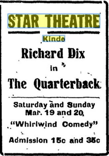 Kinde Theatre - March 1927 Ad (newer photo)